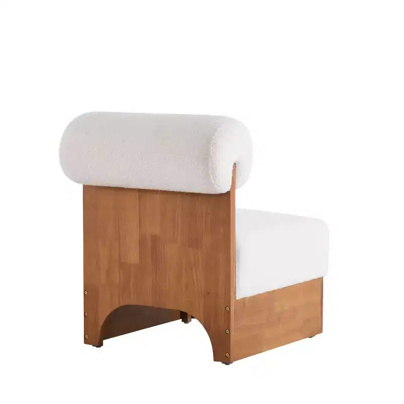 Sillón moderno de Boucle, marco de madera maciza, respaldo enrollado, tapicería suave y duradera, sala de estar, dormitorio, oficina