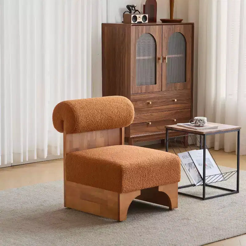 Sillón moderno de Boucle, marco de madera maciza, respaldo enrollado, tapicería suave y duradera, sala de estar, dormitorio, oficina