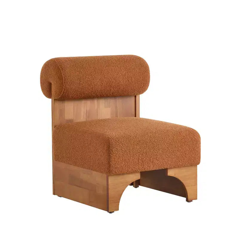 Sillón moderno de Boucle, marco de madera maciza, respaldo enrollado, tapicería suave y duradera, sala de estar, dormitorio, oficina