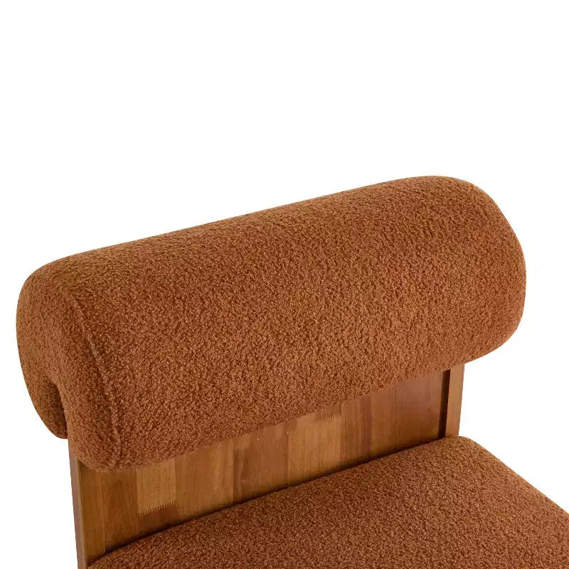 Sillón moderno de Boucle, marco de madera maciza, respaldo enrollado, tapicería suave y duradera, sala de estar, dormitorio, oficina