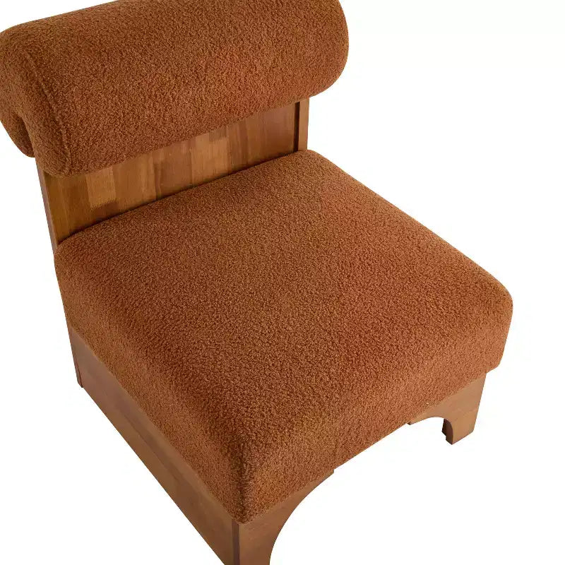 Sillón moderno de Boucle, marco de madera maciza, respaldo enrollado, tapicería suave y duradera, sala de estar, dormitorio, oficina