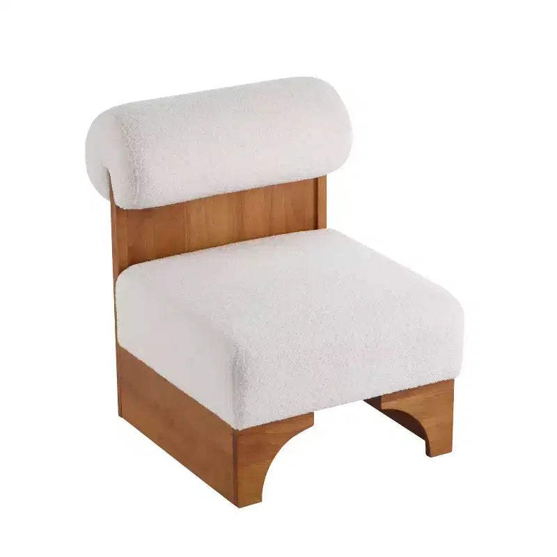 Sillón moderno de Boucle, marco de madera maciza, respaldo enrollado, tapicería suave y duradera, sala de estar, dormitorio, oficina