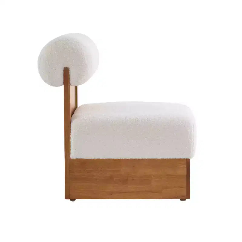 Sillón moderno de Boucle, marco de madera maciza, respaldo enrollado, tapicería suave y duradera, sala de estar, dormitorio, oficina