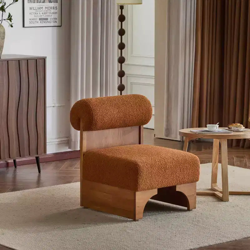 Sillón moderno de Boucle, marco de madera maciza, respaldo enrollado, tapicería suave y duradera, sala de estar, dormitorio, oficina