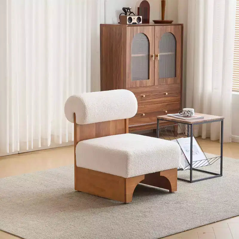 MAYEERTY Modern Boucle Lounge Chair, Solid Wood Frame Rolled Backrest Soft Durable Upholstery, Living Room Bedroom Office