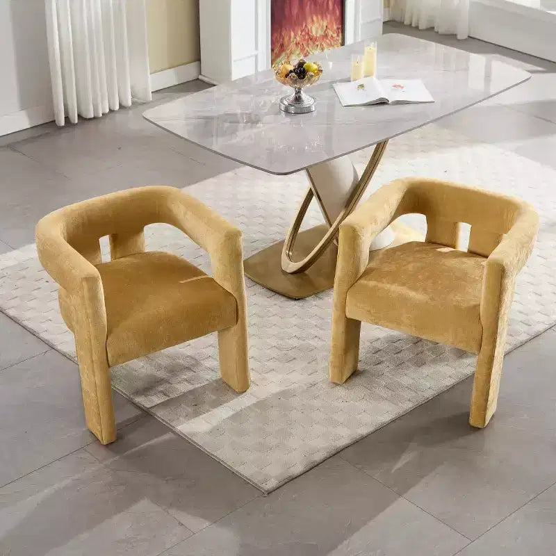 Sillas de comedor modernas tapizadas en chenilla con diseño de barril y estructura de madera, sillones decorativos para cocina, comedor o salón