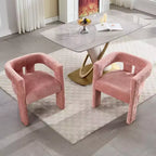 Sillas de comedor modernas tapizadas en chenilla con diseño de barril y estructura de madera, sillones decorativos para cocina, comedor o salón