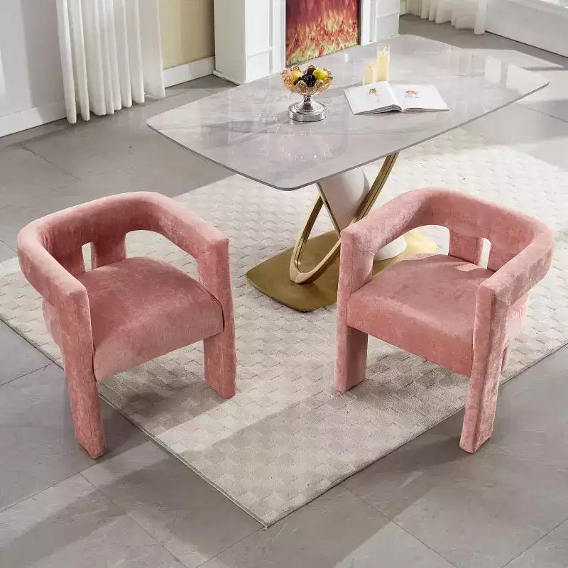 Sillas de comedor modernas tapizadas en chenilla con diseño de barril y estructura de madera, sillones decorativos para cocina, comedor o salón