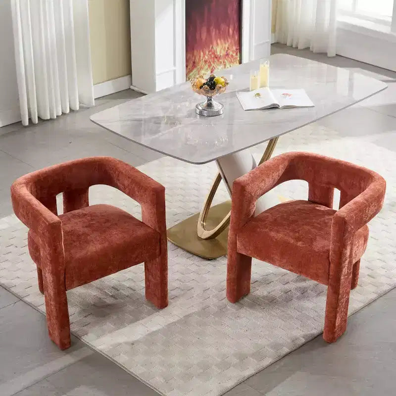 Sillas de comedor modernas tapizadas en chenilla con diseño de barril y estructura de madera, sillones decorativos para cocina, comedor o salón
