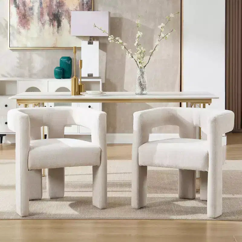 Set of 2 Modern Chenille Upholstered Dining Chairs with Barrel Design and Wood Frame, Accent Armchairs for Kitchen, Dining Room or Lounge-Panipeachy