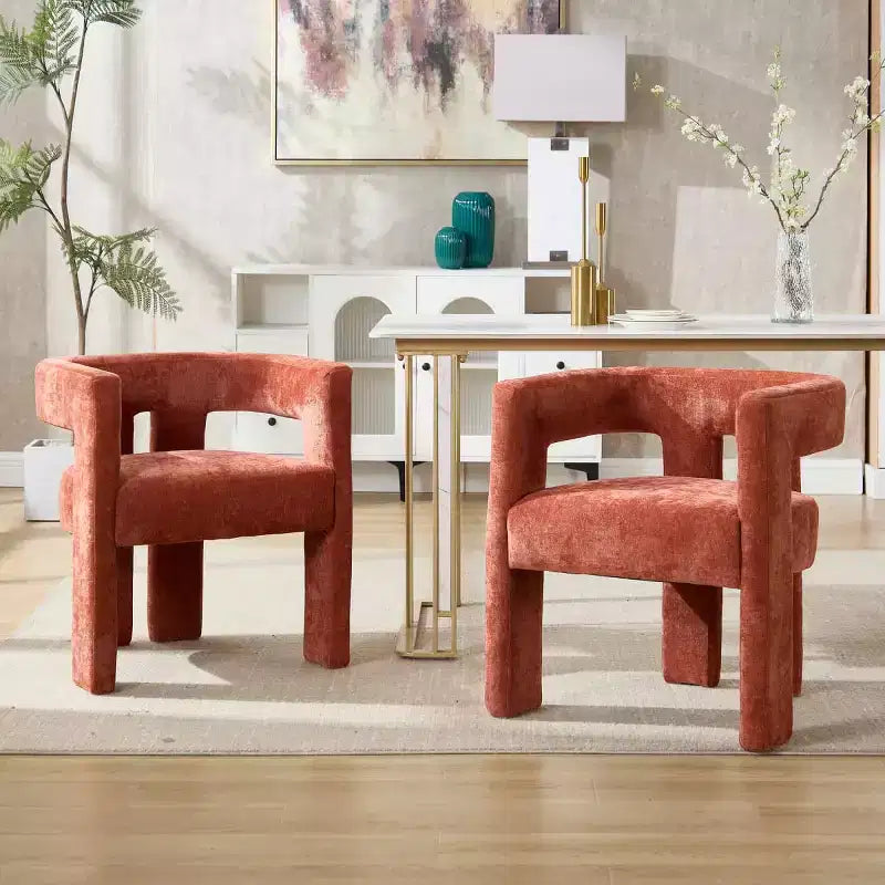 Sillas de comedor modernas tapizadas en chenilla con diseño de barril y estructura de madera, sillones decorativos para cocina, comedor o salón