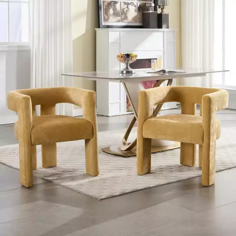 Sillas de comedor modernas tapizadas en chenilla con diseño de barril y estructura de madera, sillones decorativos para cocina, comedor o salón