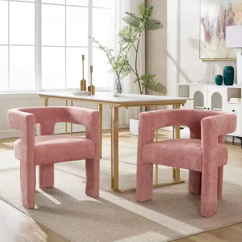 Sillas de comedor modernas tapizadas en chenilla con diseño de barril y estructura de madera, sillones decorativos para cocina, comedor o salón