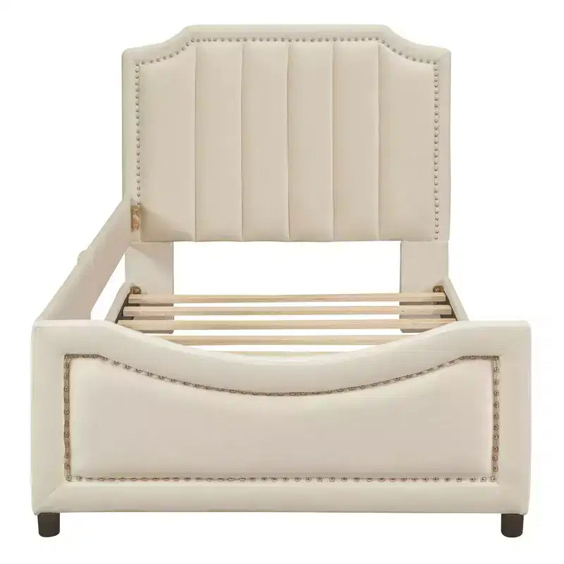 Cama de día tapizada tamaño Twin, cabecero con orejas de conejo, habitación infantil, rosa