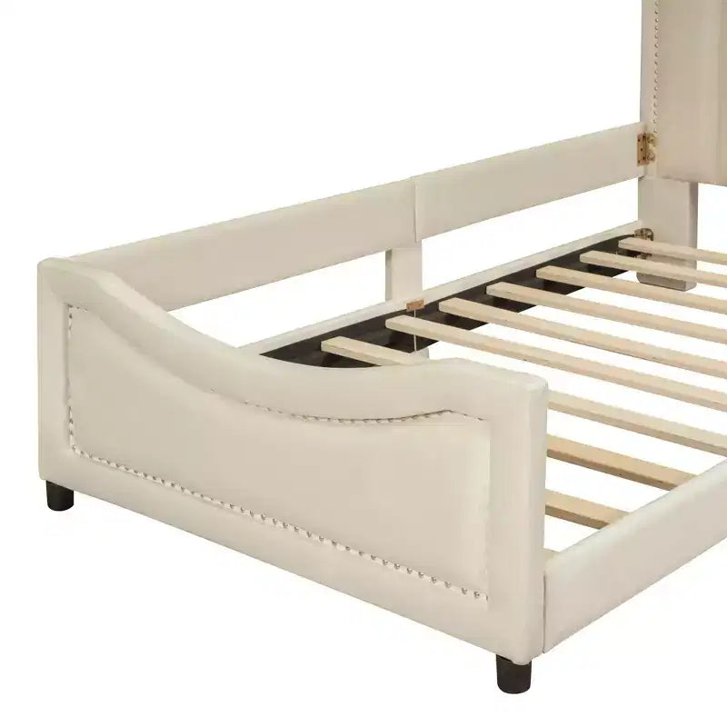 Cama de día tapizada tamaño Twin, cabecero con orejas de conejo, habitación infantil, rosa