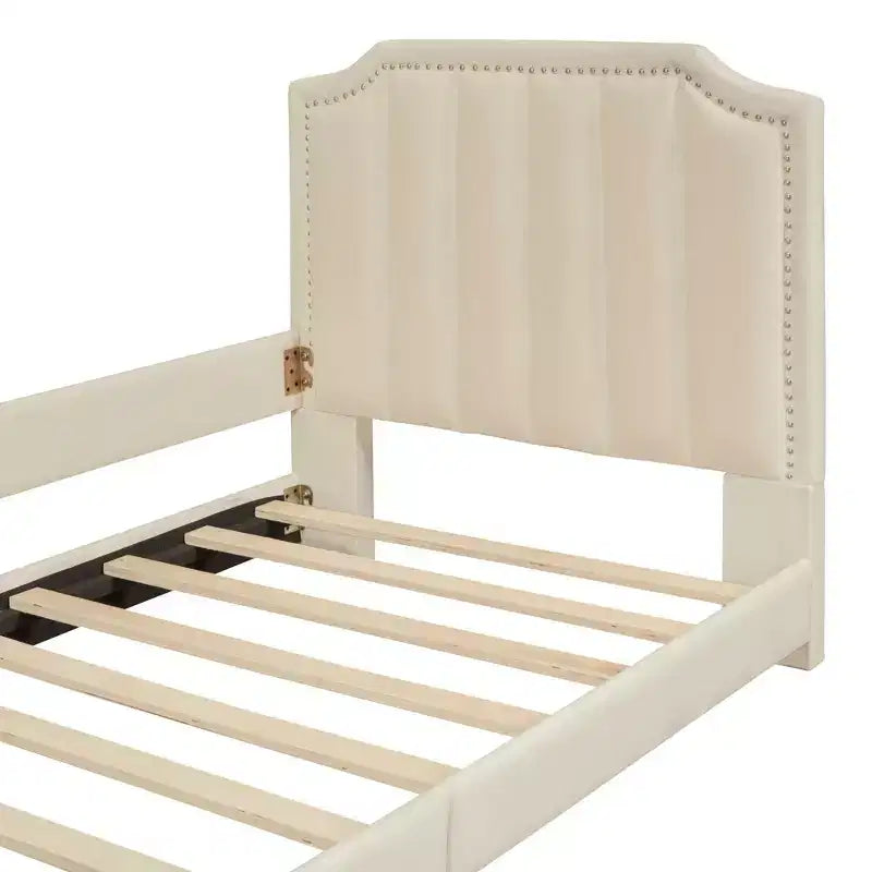 Cama de día tapizada tamaño Twin, cabecero con orejas de conejo, habitación infantil, rosa
