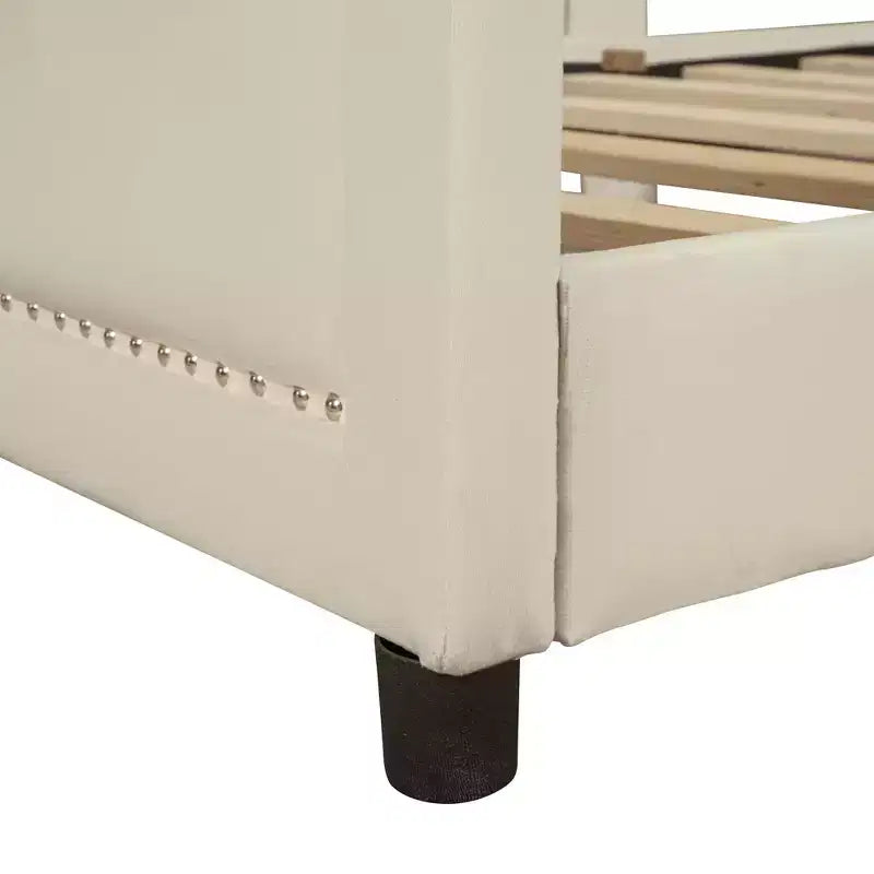Cama de día tapizada tamaño Twin, cabecero con orejas de conejo, habitación infantil, rosa