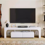 Mueble de TV estilo granja con luces y almacenamiento, centro de entretenimiento con 2 cajones y estantes ajustables para televisores de hasta 70 pulgadas