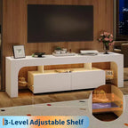 Mueble de TV estilo granja con luces y almacenamiento, centro de entretenimiento con 2 cajones y estantes ajustables para televisores de hasta 70 pulgadas