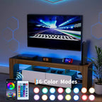 Mueble de TV estilo granja con luces y almacenamiento, centro de entretenimiento con 2 cajones y estantes ajustables para televisores de hasta 70 pulgadas