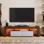 Mueble de TV estilo granja con luces y almacenamiento, centro de entretenimiento con 2 cajones y estantes ajustables para televisores de hasta 70 pulgadas