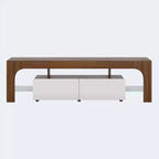 Mueble de TV estilo granja con luces y almacenamiento, centro de entretenimiento con 2 cajones y estantes ajustables para televisores de hasta 70 pulgadas