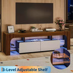 Mueble de TV estilo granja con luces y almacenamiento, centro de entretenimiento con 2 cajones y estantes ajustables para televisores de hasta 70 pulgadas