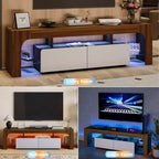 Mueble de TV estilo granja con luces y almacenamiento, centro de entretenimiento con 2 cajones y estantes ajustables para televisores de hasta 70 pulgadas