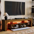 Farmhouse TV Stand with Lights & Storage, Entertainment Center with 2 Drawers and Adjustable Shelves for TVs Up to 70 Inches