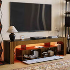 Farmhouse TV Stand with Lights & Storage, Entertainment Center with 2 Drawers and Adjustable Shelves for TVs Up to 70 Inches