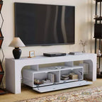 Mueble de TV estilo granja con luces y almacenamiento, centro de entretenimiento con 2 cajones y estantes ajustables para televisores de hasta 70 pulgadas