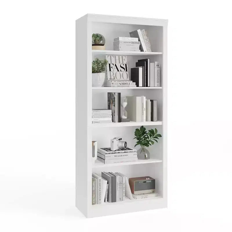 71 Tall White Bookcase C 5-Tier Modern Wooden Bookshelf for Bedroom, Living Room & Office