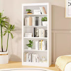 71 estantería alta blanca C, librería moderna de madera de 5 niveles para dormitorio, sala de estar y oficina