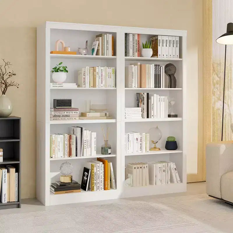 71 estantería alta blanca C, librería moderna de madera de 5 niveles para dormitorio, sala de estar y oficina