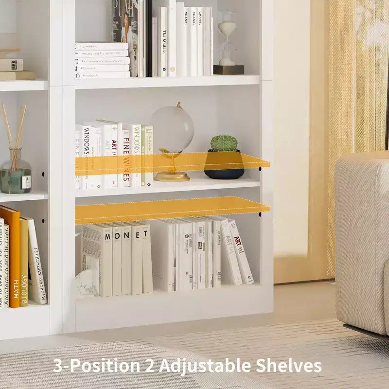 71 estantería alta blanca C, librería moderna de madera de 5 niveles para dormitorio, sala de estar y oficina