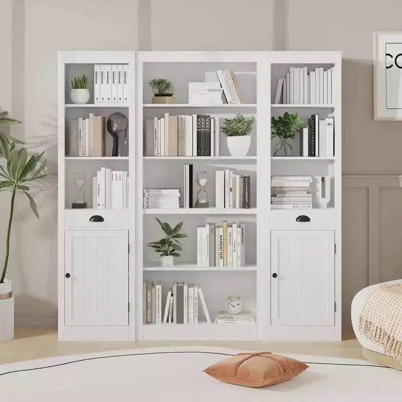 71 estantería alta blanca C, librería moderna de madera de 5 niveles para dormitorio, sala de estar y oficina