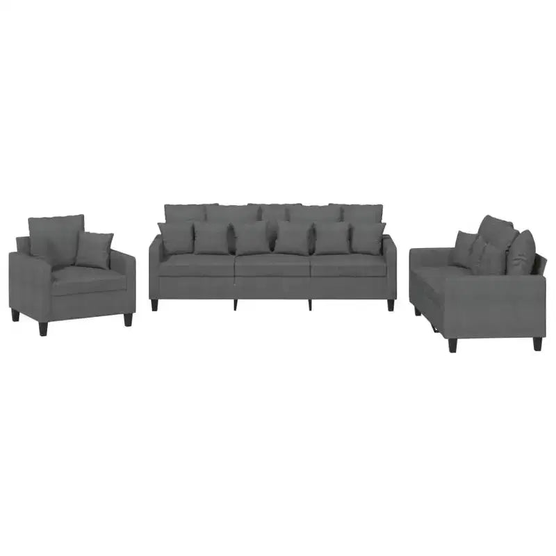 vidaXL 3 Piece Sofa Set with Pillows - Dark Gray Fabric