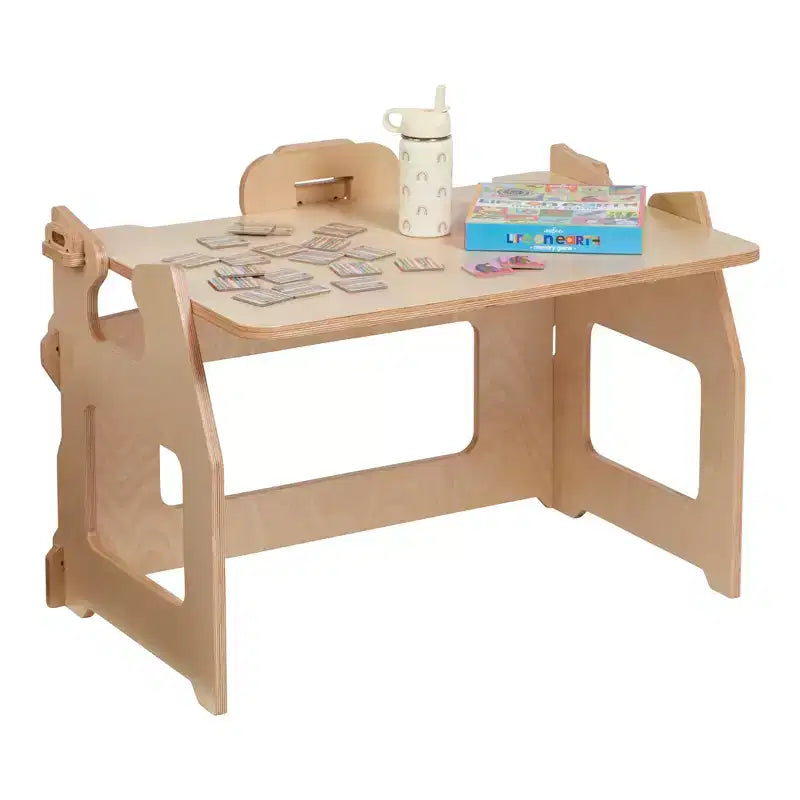 Escritorio de Madera "Crece Conmigo" para Sentarse o Estar de Pie, Ajustable, Mueble Montessori, Natural