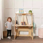 Escritorio de Madera "Crece Conmigo" para Sentarse o Estar de Pie, Ajustable, Mueble Montessori, Natural
