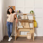 Escritorio de Madera "Crece Conmigo" para Sentarse o Estar de Pie, Ajustable, Mueble Montessori, Natural