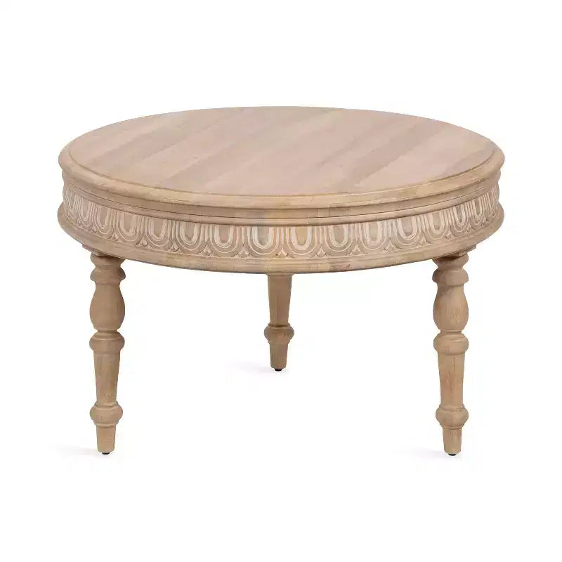 Kate and Laurel Patresa Carved Round Wood Coffee Table, 28x28x18, Natural