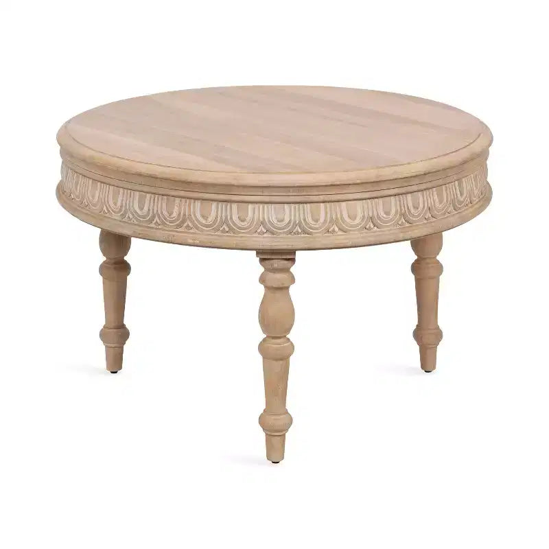 Mesa de centro redonda tallada de madera Patresa, 28x28x18, Natural