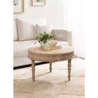 Mesa de centro redonda tallada de madera Patresa, 28x28x18, Natural