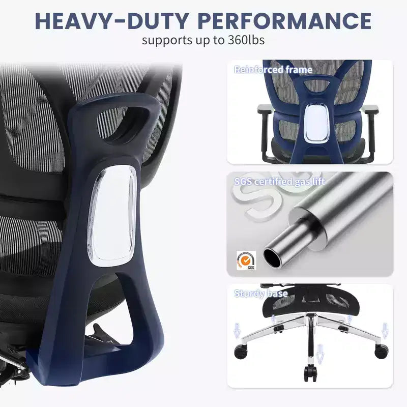 Silla de oficina ergonómica reclinable de malla con respaldo alto y reposapiés, soporte lumbar dinámico - Silla giratoria para el hogar y juegos, negra