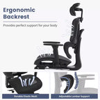 Silla de oficina ergonómica reclinable de malla con respaldo alto y reposapiés, soporte lumbar dinámico - Silla giratoria para el hogar y juegos, negra