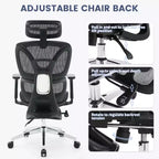 Silla de oficina ergonómica reclinable de malla con respaldo alto y reposapiés, soporte lumbar dinámico - Silla giratoria para el hogar y juegos, negra