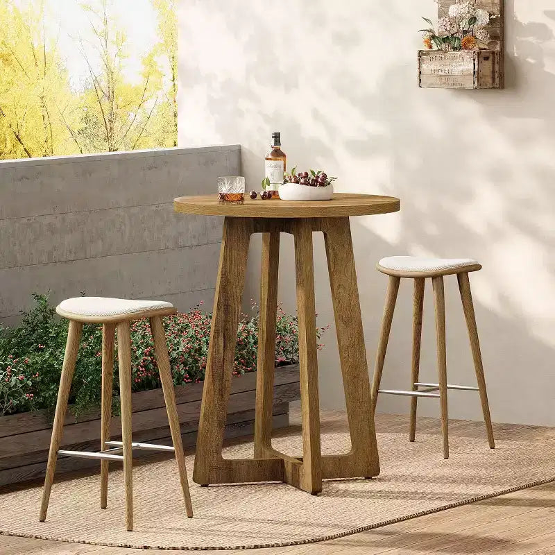 Lantine Round Bar Table, 40.15 Bar Height, Bistro Pub Table for Small Bars, Living Room, Kitchen, Brown (Only Table)