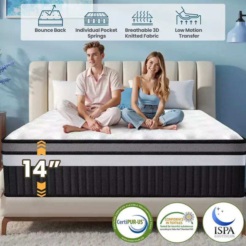 Cooling Relief Gel Queen Size Mattress in a Box, 14in Mattress in a Box, Medium-Firm for Presure Relief&Cooler Sleep, Motion Isolation