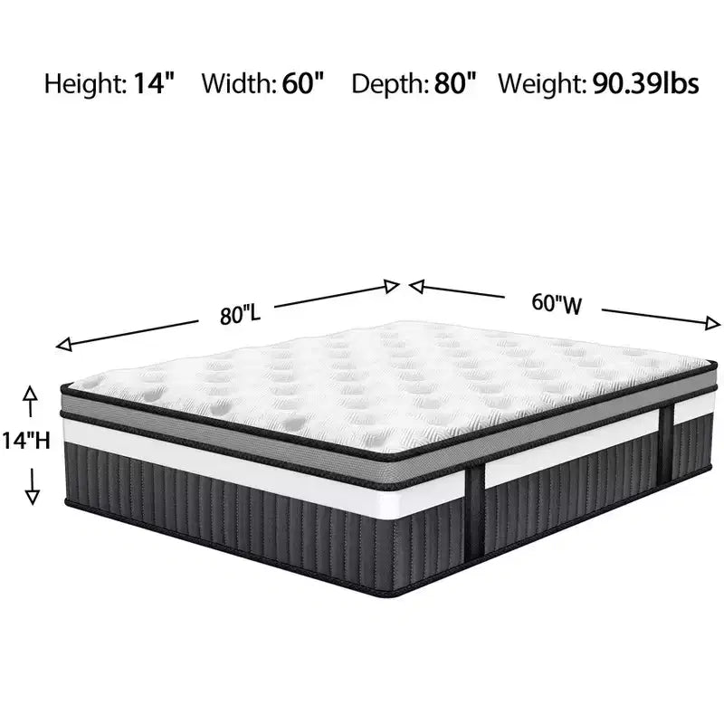 Colchón Queen Size en Caja de Gel Refrescante, Colchón en Caja de 14 Pulgadas, Firmeza Media para Alivio de Presión y Sueño Más Fresco, Aislamiento de Movimiento