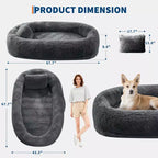 Cama para Perros para Humanos y Mascotas, 67x43x8 Cama para Perros Tamaño Humano con Almohada y Asa Portátil, Cama Ortopédica Lavable de Pelo Sintético para Perros